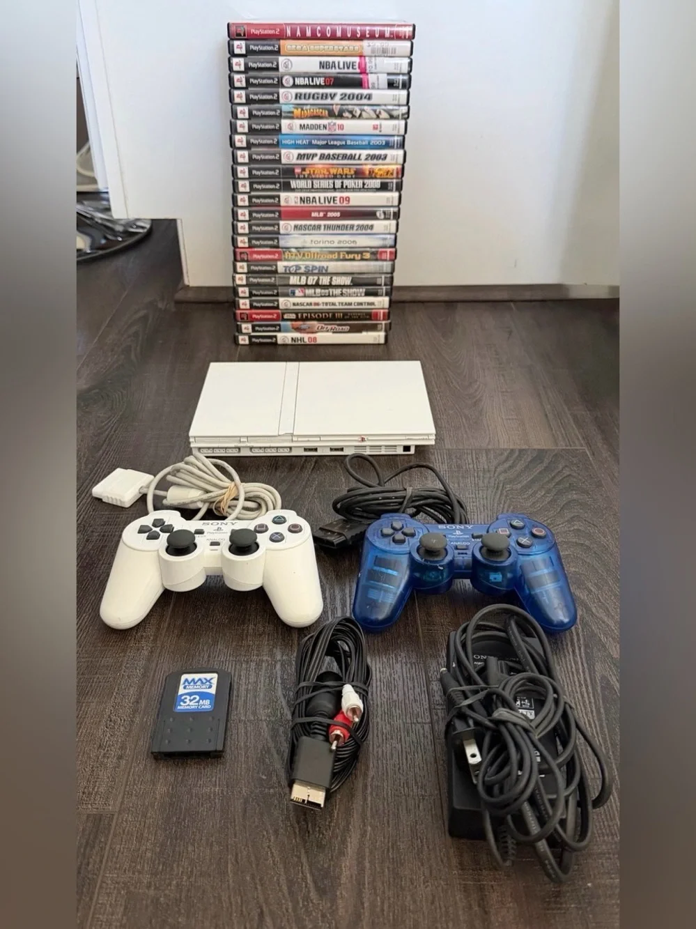 Sony PlayStation 2 PS2 Slim White Console Bundle 20 Games 2 Controllers
